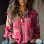 Women's Floral Blouse With Long Sleeves and Buttons