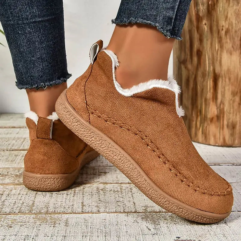 Botine de damă căptușite, talpă plată și vârf rotunjit