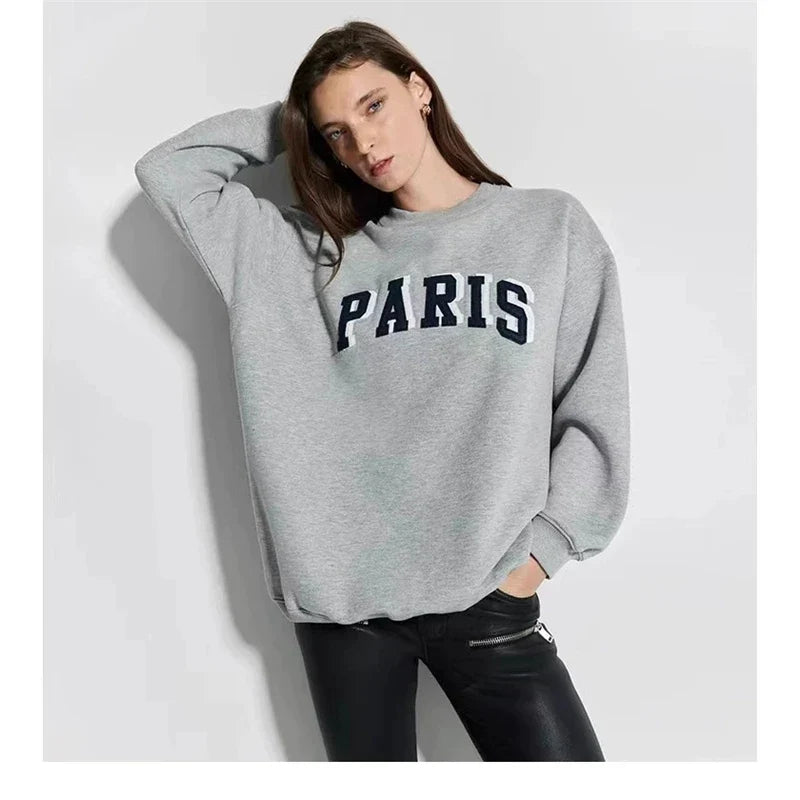 Sweatshirt til damer med grafisk tryk og rund hals