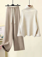 Conjunto de punto de mujer con cuello alto y pantalones anchos