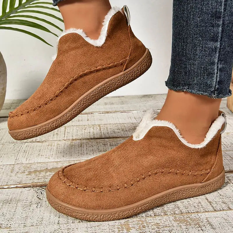 Botine de damă căptușite, talpă plată și vârf rotunjit