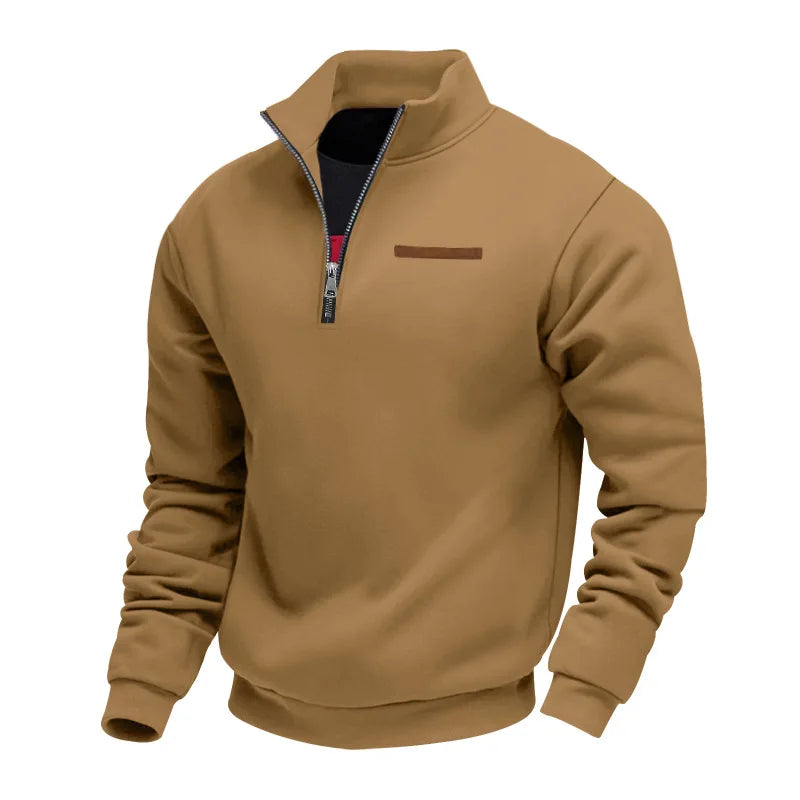 Maglione uomo con collo a listino e cerniera 1/4