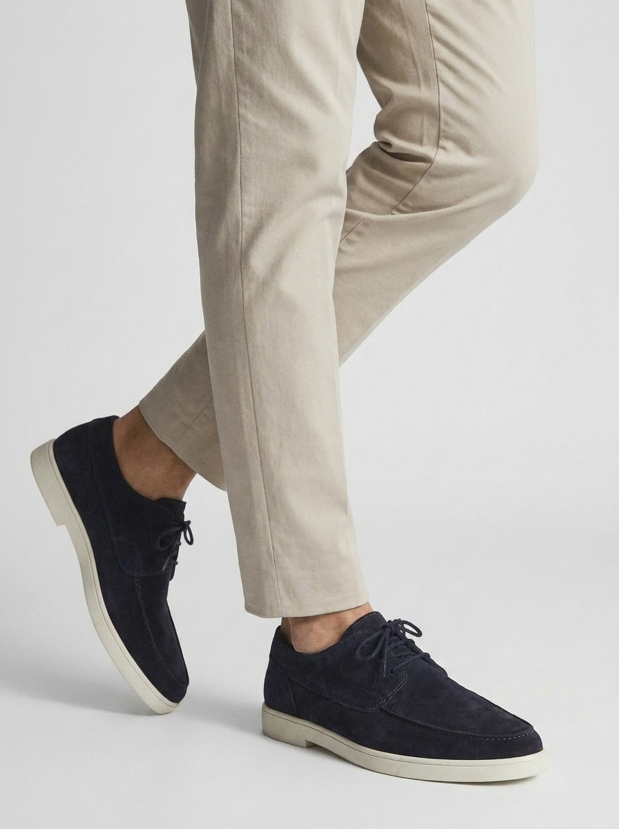Mocassins homme à lacets, surpiqûres, semelle plate