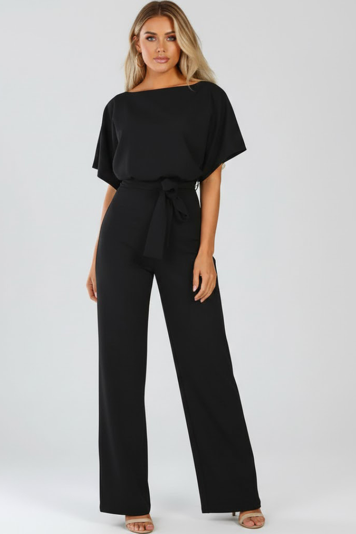 Damski Kombinezon z Paskiem i Szerokimi Nogawkami