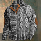 Sweater til mænd med flettemønster og kinakrave med knapper