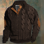 Sweater til mænd med flettemønster og kinakrave med knapper