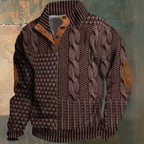 Sweater til mænd med flettemønster og kinakrave med knapper
