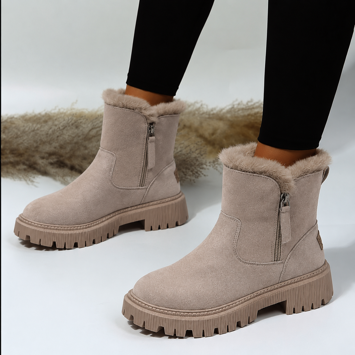 Stivaletti donna con bordo soffice, cerniera e suola spessa