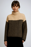 Pull femme col roulé à motif chevrons, manches longues