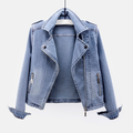 Geacă biker din denim, de damă, cu revere și fermoare