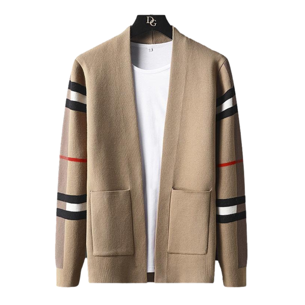 Cardigan uomo in maglia a righe con tasche
