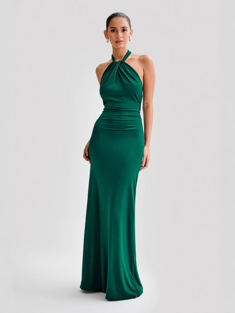 Damska Sukienka Maxi Halter — Odkryte Plecy, Dopasowana Talia, Letnia