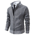Maglione uomo con motivo geometrico, collo a listino e zip