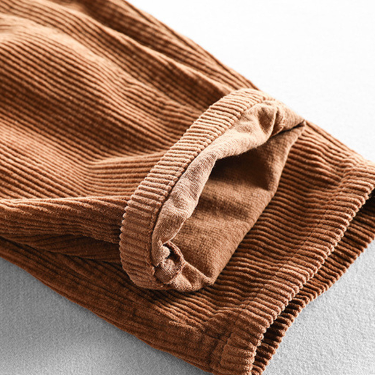 Unisex Corduroy Pants With Elastic Waist, Tapered Legs and Cuffs