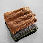 Unisex Corduroy Pants With Elastic Waist, Tapered Legs and Cuffs