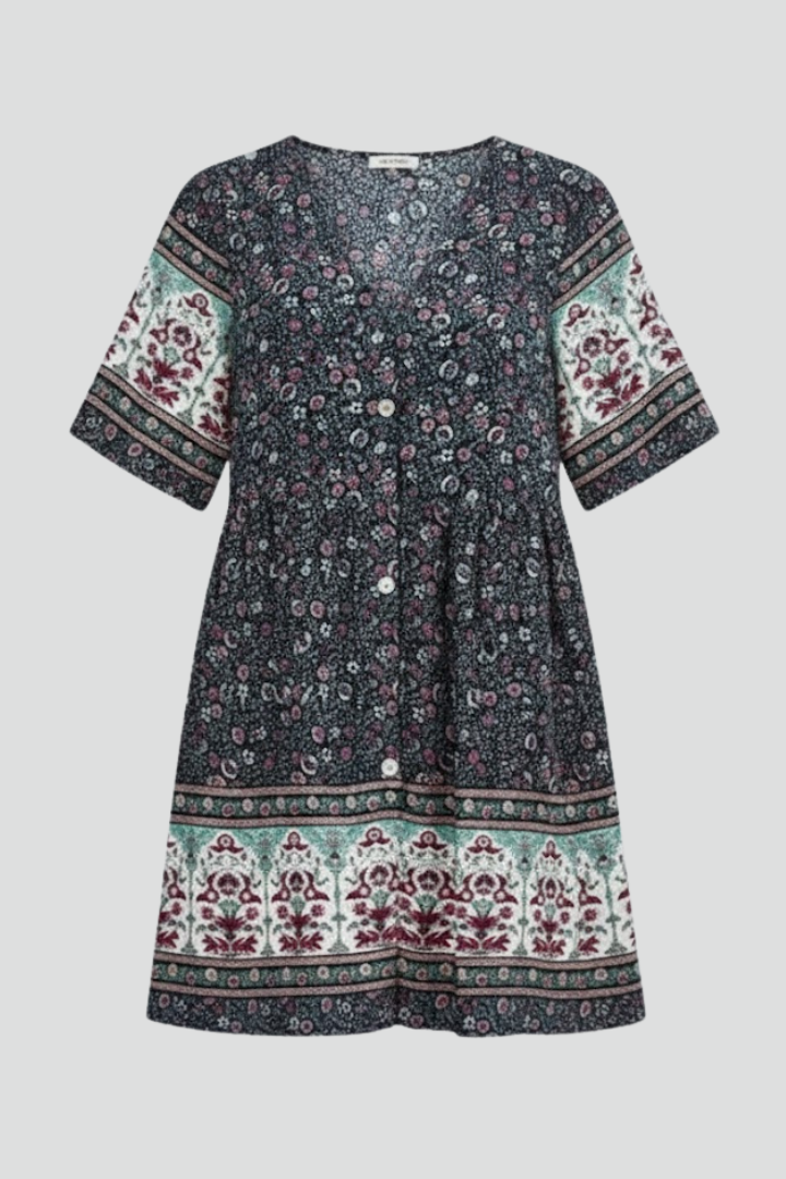 Vestito mini donna con scollo a V e bottoni sul davanti