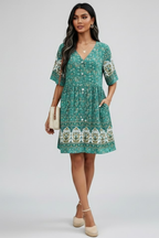Vestito mini donna con scollo a V e bottoni sul davanti