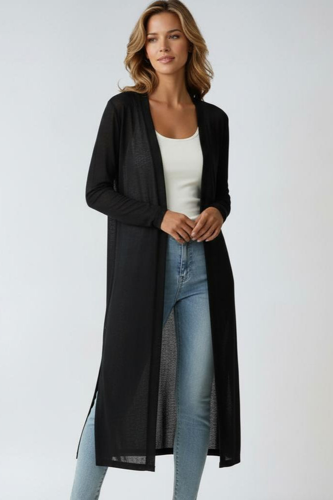 Cardigan long femme ouvert, manches longues