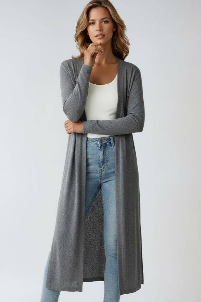 Cardigan de damă lung, deschis, cu mânecă lungă