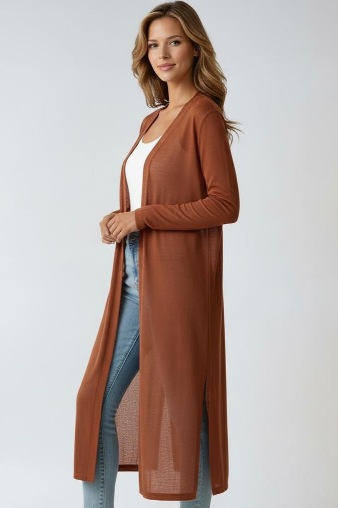 Cardigan de damă lung, deschis, cu mânecă lungă