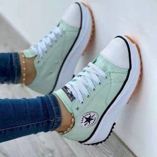 Sneakers de damă cu șiret, pe platformă, cu talpă decorativă