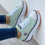 Sneakers de damă cu șiret, pe platformă, cu talpă decorativă