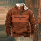 Pull homme zippé à col montant et manches à motif