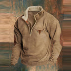 Pull homme zippé à col montant et manches à motif