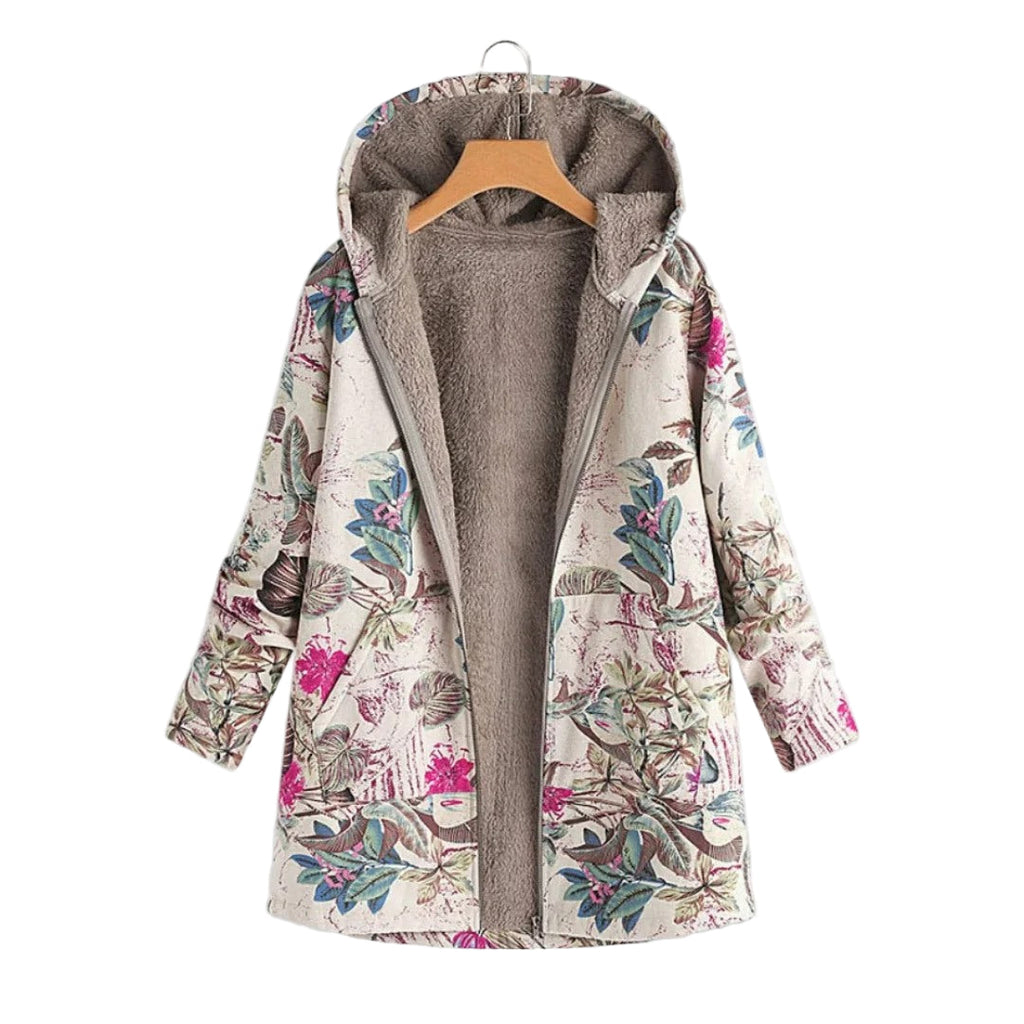 Veste femme à capuche, motif fleuri, zippée