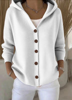 Cardigan femme à capuche et boutons, en maille, manches longues