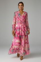 Rochie de damă cu decolteu în V și mâneci lungi