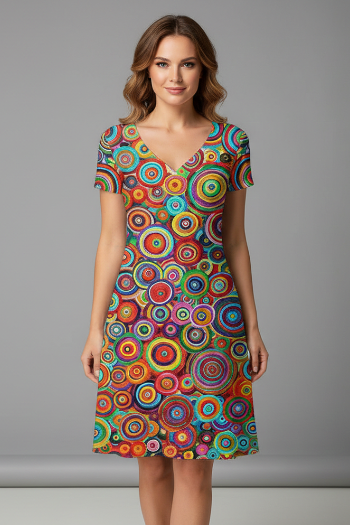 Robe midi femme col V manches courtes