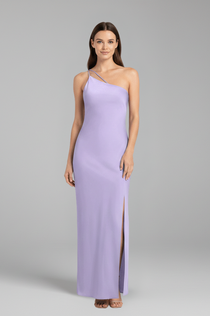 Vestito maxi donna con una spalla scoperta e spacco laterale