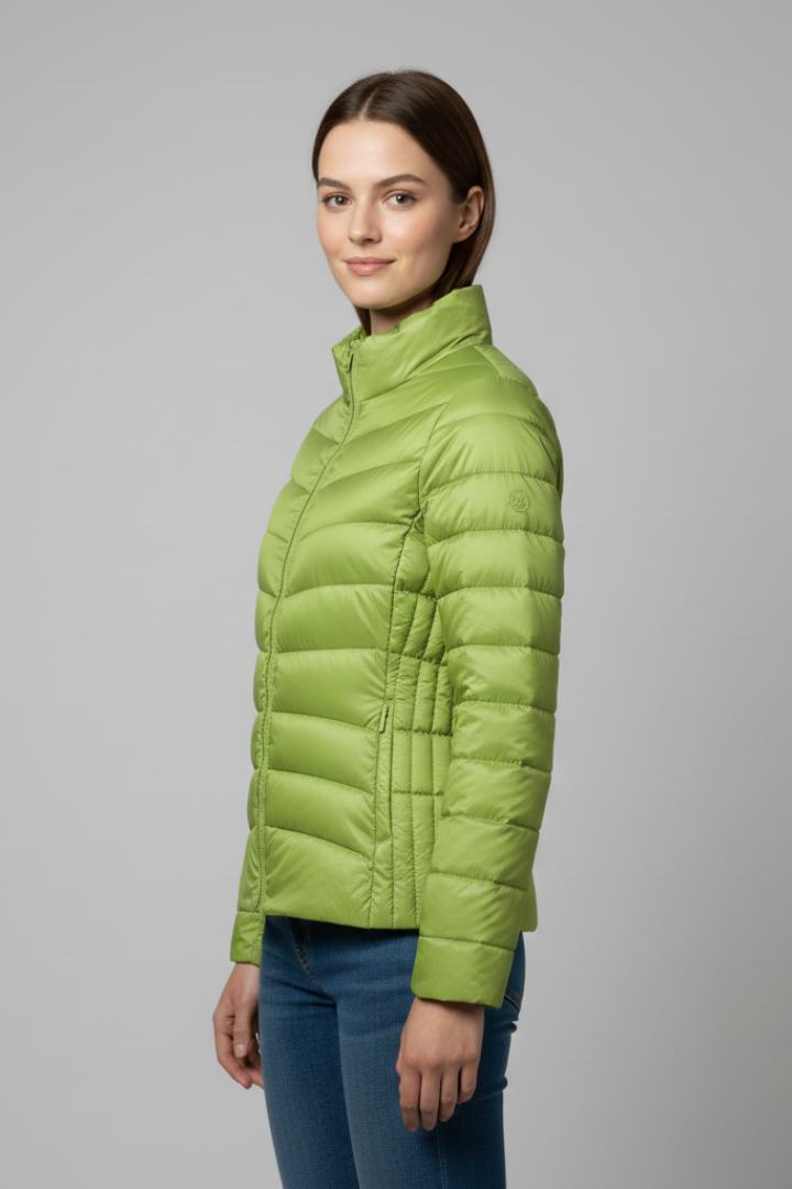 Damska Kurtka z Pikowanym Wykończeniem i Stojącym Kołnierzem