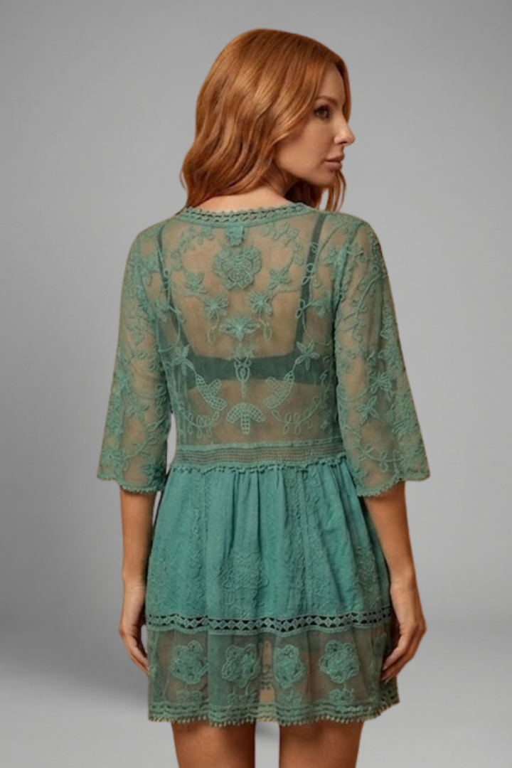Vestito donna con scollo a V e superficie in pizzo