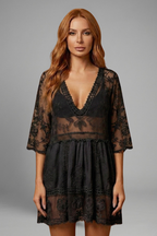 Vestito donna con scollo a V e superficie in pizzo