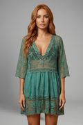 Vestito donna con scollo a V e superficie in pizzo