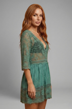 Vestito donna con scollo a V e superficie in pizzo