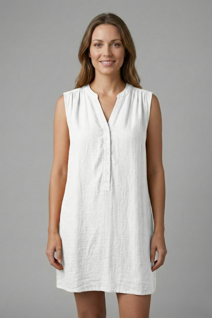 Vestido de mujer con escote en V y tira de botones