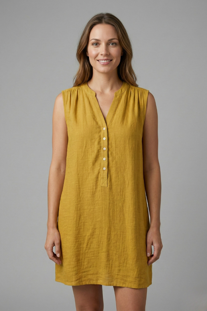 Vestido de mujer con escote en V y tira de botones
