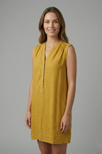 Vestido de mujer con escote en V y tira de botones