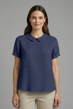 Blusa de mujer con cuello de solapa y manga corta
