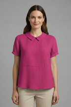 Blusa de mujer con cuello de solapa y manga corta