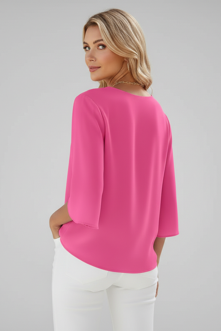 Blouse femme col V manches courtes