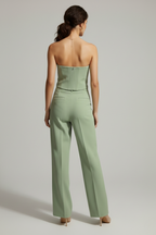 Completo donna con top a corsetto e pantaloni con bottoni