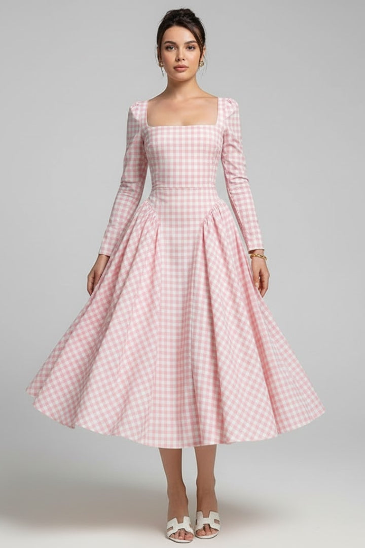 Damska Sukienka z Kwadratowym Dekoltem i Długimi Rękawami