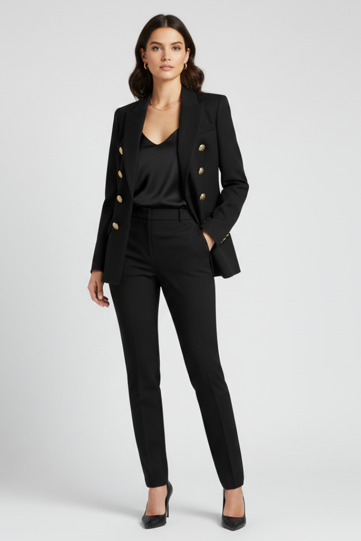Blazer doppiopetto donna con bottoni dorati e revers