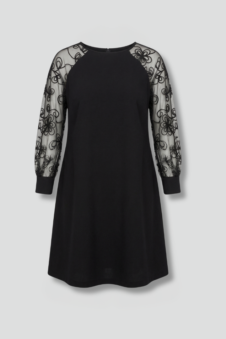 Vestido de mujer con escote redondo y mangas de encaje