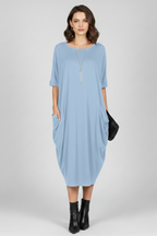 Vestito donna con scollo rotondo e maniche corte