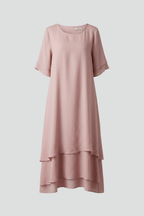 Rochie de damă cu decolteu rotund și mâneci scurte